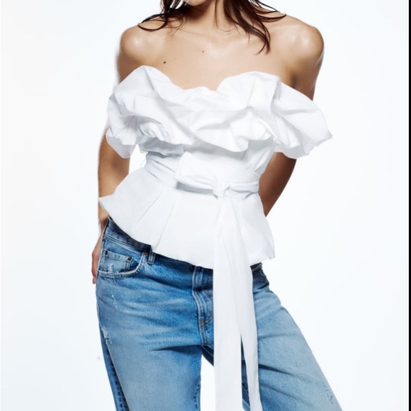 Zara Voluminous Poplin Top White - Size Small - Picture 3 of 8